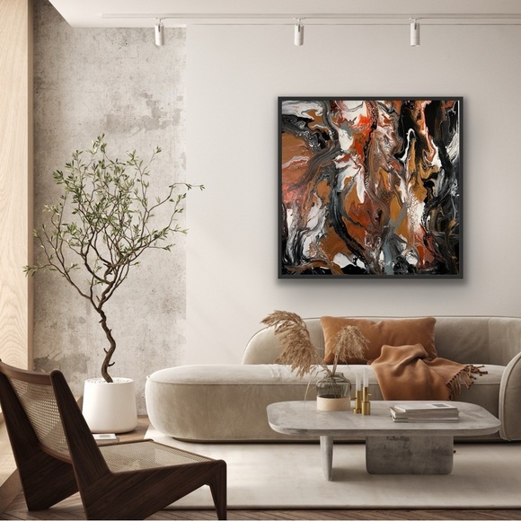 Large Hand Crafted Acrylic Abstract Painting Neutral Earth Tone Modern - Picture 3 of 11